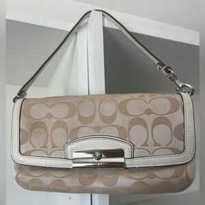 Coach Signature Kristin Flap Handbag Wristlet in Beige and Cream EUC